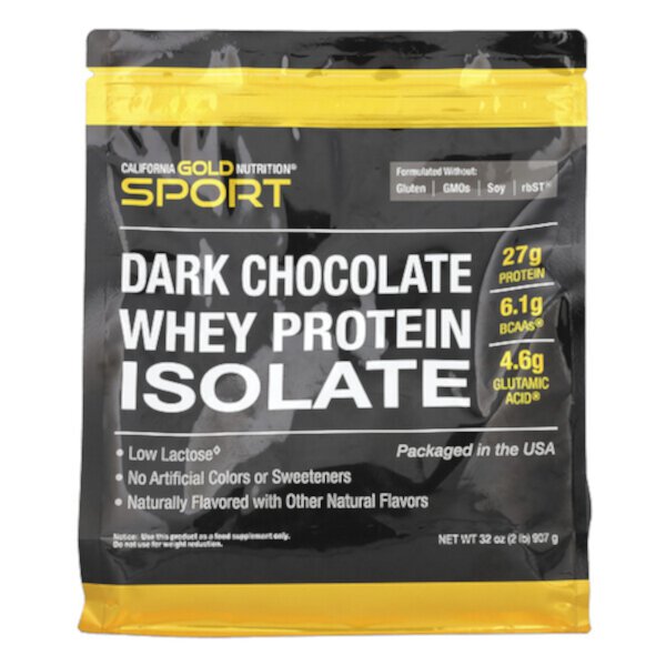 Изолят сывороточного протеина с темным шоколадом - 907 г - California Gold Nutrition California Gold Nutrition