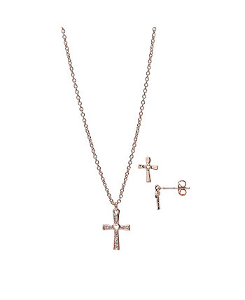 Pave Cross Pendant Necklace and Earring Set FAO Schwarz