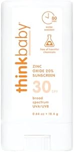 Детское солнцезащитное средство Thinkbaby SPF 30 – Безопасный, натуральный, водостойкий крем для солнца для малышей, детей и взрослых – Минеральная защита от UVA/UVB – Дружественная к рифам дорожная палочка, 18 г Think