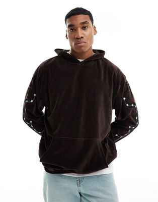 ASOS DESIGN oversized hoodie in brown velour with sleeve embroidery ASOS DESIGN