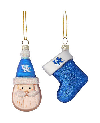 Набор из двух предметов Kentucky Wildcats с Санта-Клаусом и чулками с орнаментами из дутого стекла Memory Company