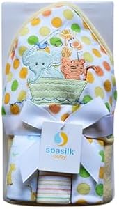 Spasilk Baby Bath Hooded Terry Towel with 3 Washcloths, Baby Bath Essentials, One Size, Blue Whale Spasilk