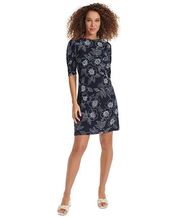 Women's Floral-Print Ruched-Sleeve Dress Tommy Hilfiger