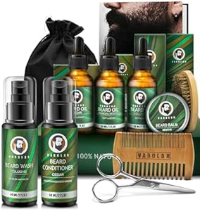 Beard Grooming Kit, Birthday Gifts for Men with Beard Oil, Balm, Brush, Wash, Wax, Comb, Scissors, 1 fl oz (Жидкие унции) Varolan