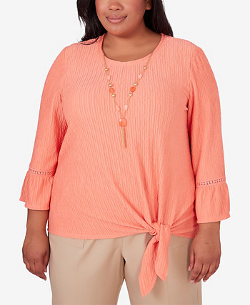Plus Size Tuscan Sunset Solid Texture Top with Side Tie Alfred Dunner