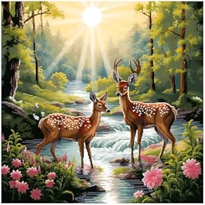 51buyoutgo Deer Cross Stitch Kits, 11 Ct Count Funny Pre Printed Counted Stamped Cross Stitch Embroidery Needlepoint Patterns Kits for Adults Beginners, Animal Easy Advanced Crossstitch Crossstitching 51buyoutgo