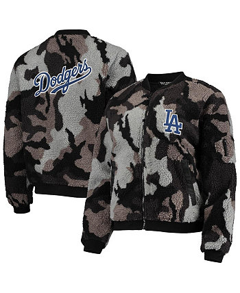 Женская черная куртка-бомбер Los Angeles Dodgers Camo Sherpa с молнией во всю длину The Wild Collective