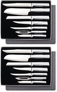 Rada Cutlery Knife 7 Stainless Steel Kitchen Knives Starter Gift Set with Brushed Aluminum Made in USA, Silver Handle RADA