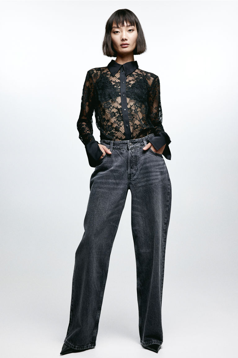 Широкие джинсы стандартного кроя H&M