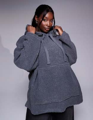 Серое Oversized худи из борг-полиэстера ASOS Weekend Collective, с капюшоном и карманом ASOS Weekend Collective