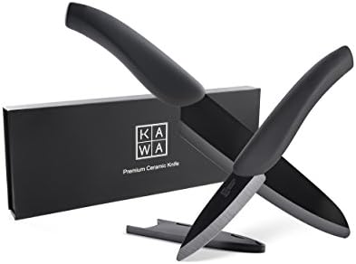 KAWA 2 Piece Premium Ceramic Knife Gift Set with Sheaths, 6-Inch Santoku and 3-Inch Paring Knife, Black Blade Mirror Finish Kawa