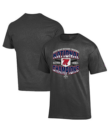 Мужская темно-серая футболка Ole Miss Rebels 2022 NCAA Мужская бейсбольная футболка College World Series Champions в раздевалке Champion