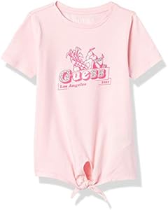 GUESS Girls' Little Organic Cotton Jersey Front Knot Sugar Glitter Logo T-Shirt GUESS