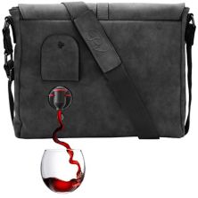 Vegan Leather Wine Messenger Bag With Hidden Insulated Compartment And Dispenser For 2 Bottles Portovino