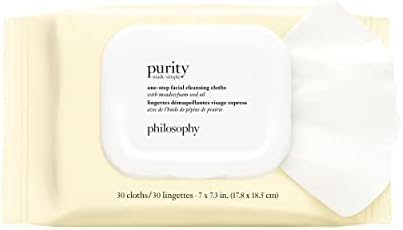 philosophy purity made simple one-step facial cleansing cloths - easily removes makeup, dirt & oil on the go - skin is left clean and comfortable with no rinsing needed - 30 ct. Philosophy