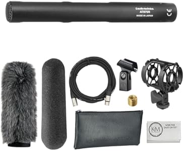 Audio-Technica AT875R Short Shotgun Microphone with Shockmount + Windshield + 20ft XLR Microphone Cable + Cleaning Cloth (5 Items) Audio-Technica