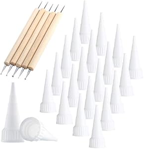 20 Pieces Snip Tip Applicator Tips for E6000 Craft Glue 3.7 oz Tubes, 5 Pieces Wooden Ball Stylus Dotting Tools Kit for Rock Painting Pottery Clay Modeling Embossing Art Outus