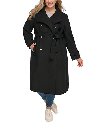 Женское двубортное пальто больших размеров с поясом DKNY