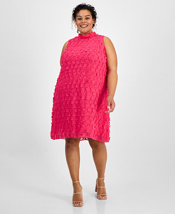 Plus Size 3D-Flower Mock-Neck Trapeze Dress Robbie Bee