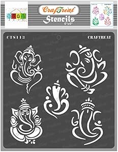 CrafTreat Reusable Indian Stencils for Painting on Wood, Wall, Tile, Canvas, Paper, Fabric and Floor - Ganeshas Stencil - 6x6 Inches - DIY Art and Craft Stencils - Indian Elephant God CrafTreat