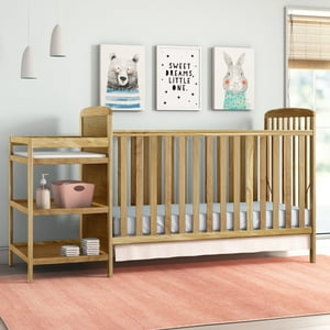 Glavbiku 3 in 1 Convertible Crib with Changer Combo for Toddler in Natural Finish,41.7in H Glavbiku