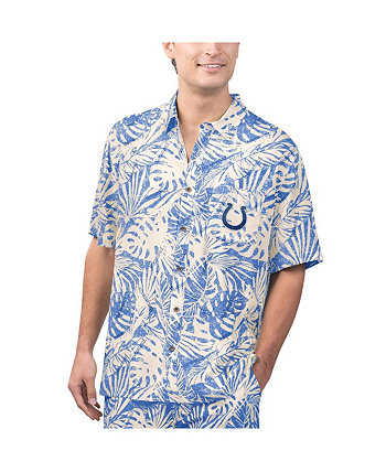 Men's Tan Indianapolis Colts Sand Washed Monstera Print Party Button-Up Shirt Margaritaville