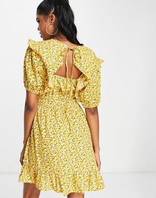 Желтое чайное платье мини с объемными рукавами In The Style x Jac Jossa In The Style