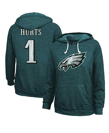 Женский пуловер с капюшоном Jalen Hurts Midnight Green Distressed Philadelphia Eagles с именем и номером Majestic