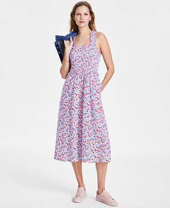 Women's Smocked Floral-Print Cotton Midi Dress Tommy Hilfiger