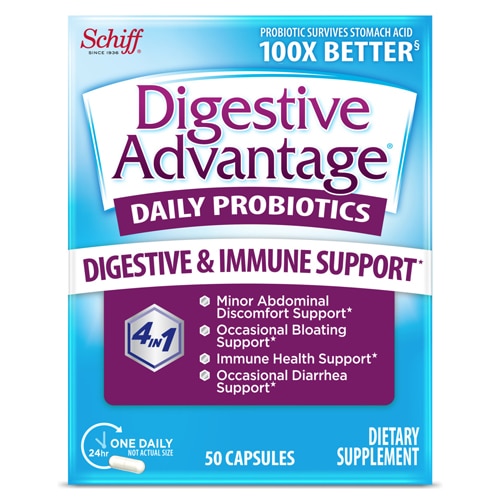 Schiff Digestive Advantage Capsules Daily Probiotic for Immunity Health Calcium -- 50 капсул Schiff