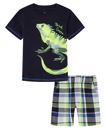 Baby Boys Short Sleeve Character T-shirt and Pre-washed Plaid Shorts, 2 piece set Kids Headquarters