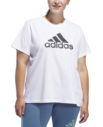 Плюс размер Хлопковая футболка с животным принтом и логотипом с короткими рукавами Adidas