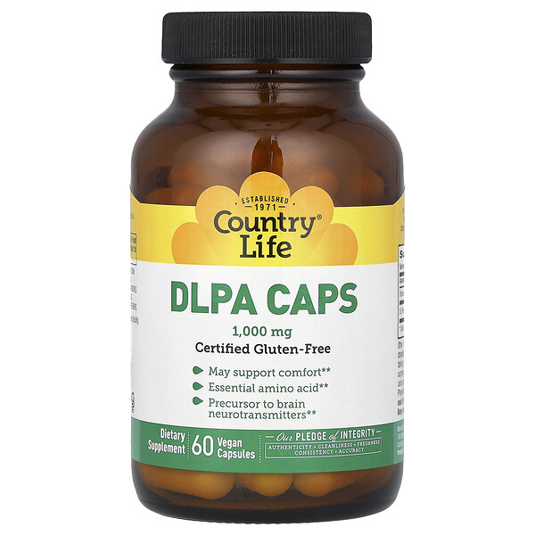 DLPA Капсулы - 1000 мг - 60 веганских капсул - Country Life Country Life