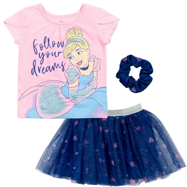 Disney Princess Ariel Little Girls T-Shirt Tulle Mesh Skirt and Scrunchie 3 Piece Outfit Set Toddler to Big Kid Disney Frozen