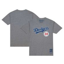 Мужская футболка Mitchell & Ness Fernando Valenzuela Heather Grey Los Angeles Dodgers с номером пенсионера Mitchell & Ness