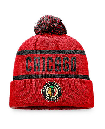 Мужская красно-черная вязаная шапка Chicago Blackhawks Original с шестью манжетами и помпоном Fanatics
