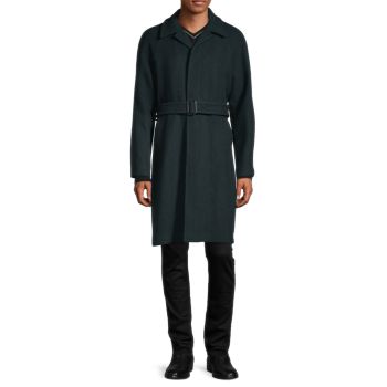 Пальто из смесовой шерсти с поясом в елочку Sandro