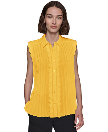 Women's Scalloped Pleated Button-Down Top Karl Lagerfeld Paris