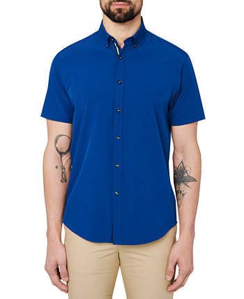 Мужская приталенная рубашка на пуговицах без утюга, однотонная, эластичная, функциональная Society of Threads