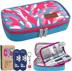 Insulin Cooler Travel Case with Medical Alert,Insulated Medicine Travel Bag for Diabetic EpiPen needles with 2 Reusable Ice Pack Easy to TSA Approved(Camblack) KEKHEALTH