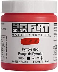 SoFlat Matte Acrylics by GOLDEN, Pyrrole Red, 4 fl. oz. Jar, Professional Acrylic Paint, Opaque Golden Artist Colors