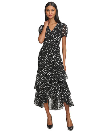 Women's Ruffled Polka Dot Maxi Dress Karl Lagerfeld Paris