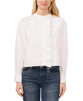Women's Ruffled Button-Front Long-Sleeve Cropped Blouse CeCe