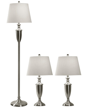 Набор из 3 стальных ламп с щеткой: 2 настольных лампы и 1 торшер StyleCraft Home Collection