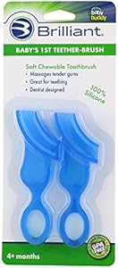 Brilliant Oral Care Baby’s First Toothbrush, Smooth Silicone Bristles Gently Clean Tender Teeth and Gums, for Ages 4+ Months, Blue, 1 Pack Brilliant