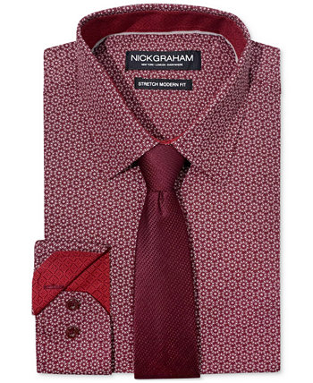 Мужской облегающий комплект из классической рубашки и галстука с узором в виде круга Nick Graham