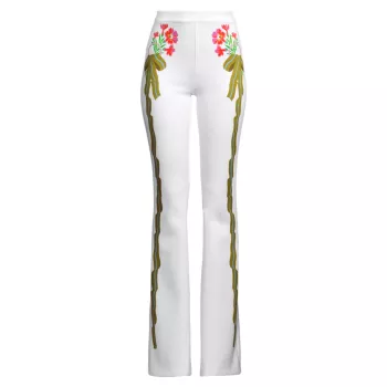 Эластичные расклешенные брюки с цветочным принтом Cynthia Rowley