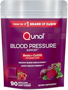 Qunol Beets Chews for Blood Pressure Support, 3 in 1 Beets + CoQ10 + Grape Seed Extract, Supports Healthy Blood Circulation & Heart Healthy Energy, 60 Chews Qunol