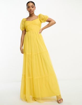 Желтое платье макси из тюля Anaya с вырезом в форме сердца Anaya