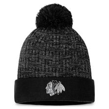 Women's Fanatics Branded  Black Chicago Blackhawks Authentic Pro Road Cuffed Knit Hat with Pom Fanatics
